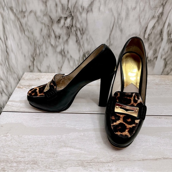 Michael Kors Shoes - Michael Kors Womens Sz 8 1/2 M Tierlyn Blk Platform Heel Shoes Leopard Print Toe